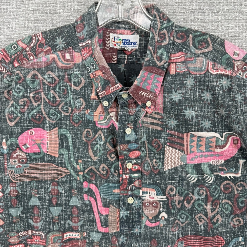 Vtg‎ Reyn Spooner Sz 2XL Pink Green Warrior Bird Tribal Funny Funky RARE Popover